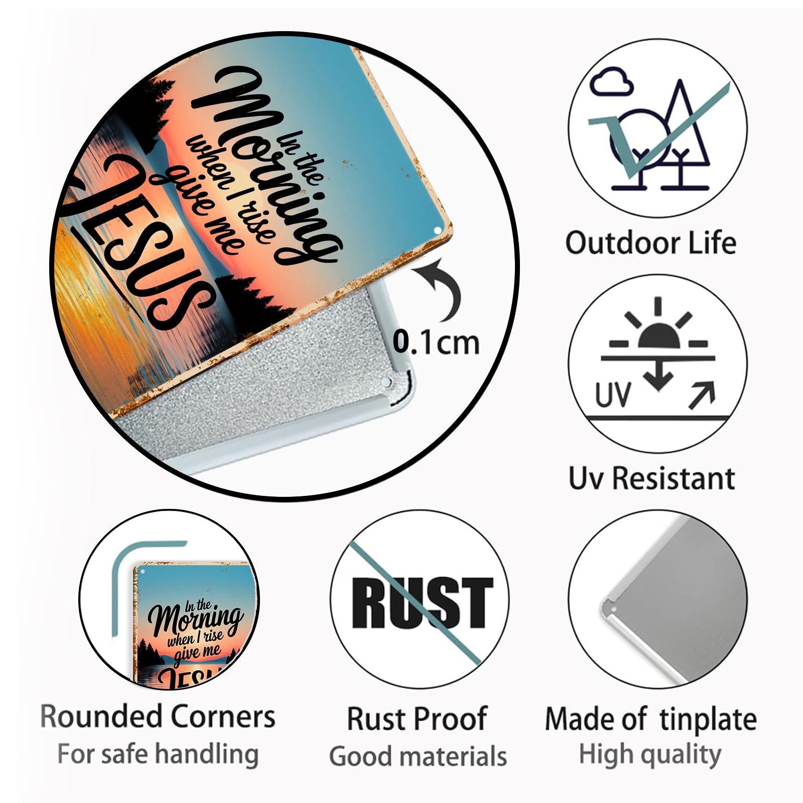 In the Morning When I Rise Give Me Jesus Metal Tin Sign, Christian Wall Decor, Sunrise Lake Quote Rustic Farmhouse Gift