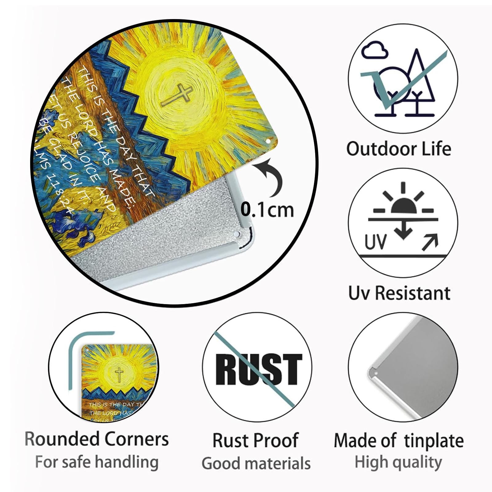 Psalms 118:24 Metal Tin Sign, Christian Bible Verse Wall Decor, Sun Cross Mountain Rustic Faith Inspirational Plaque