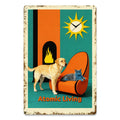 Plaque en métal "Atomic Living" Rétro Art mural moderne du milieu du siècle, Affiche de salon chien et chatV…