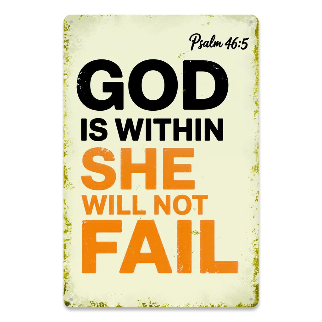 God Is Within Her She Will Not Fail Tin Sign, Psalm 46:5 Christian Wall Decor, Faith Quote Metal Sign, Inspirational Bible Verse
