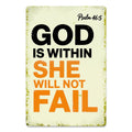 God Is Within Her She Will Not Fail Tin Sign, Psalm 46:5 Christian Wall Decor, Faith Quote Metal Sign, Inspirational Bible Verse