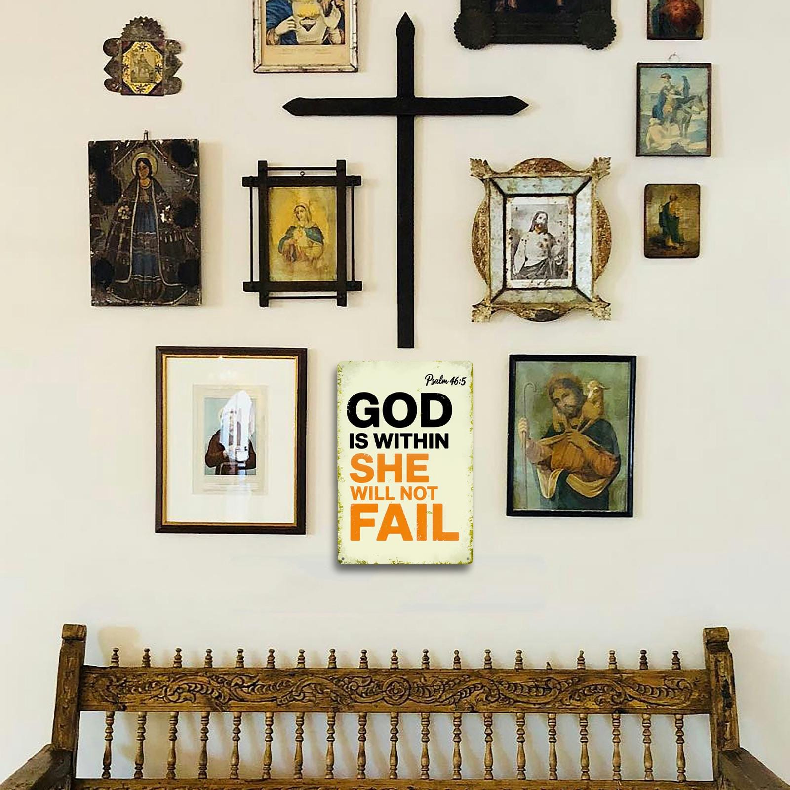 God Is Within Her She Will Not Fail Tin Sign, Psalm 46:5 Christian Wall Decor, Faith Quote Metal Sign, Inspirational Bible Verse