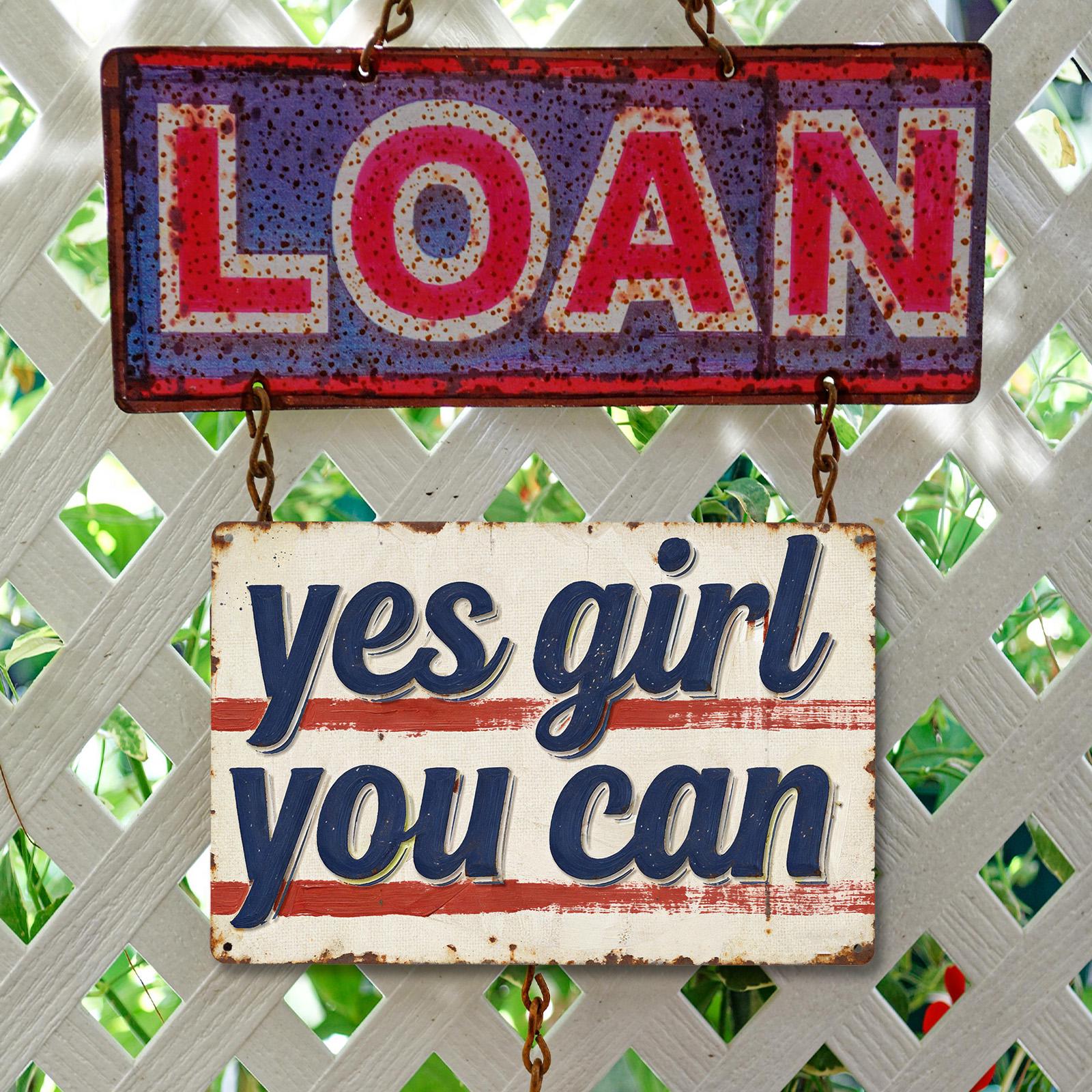 Yes Girl You Can Vintage Tin Sign, Motivational Wall Decor, Retro Rustic Metal Plaque, Girl Power Quote, Office Dorm Gift