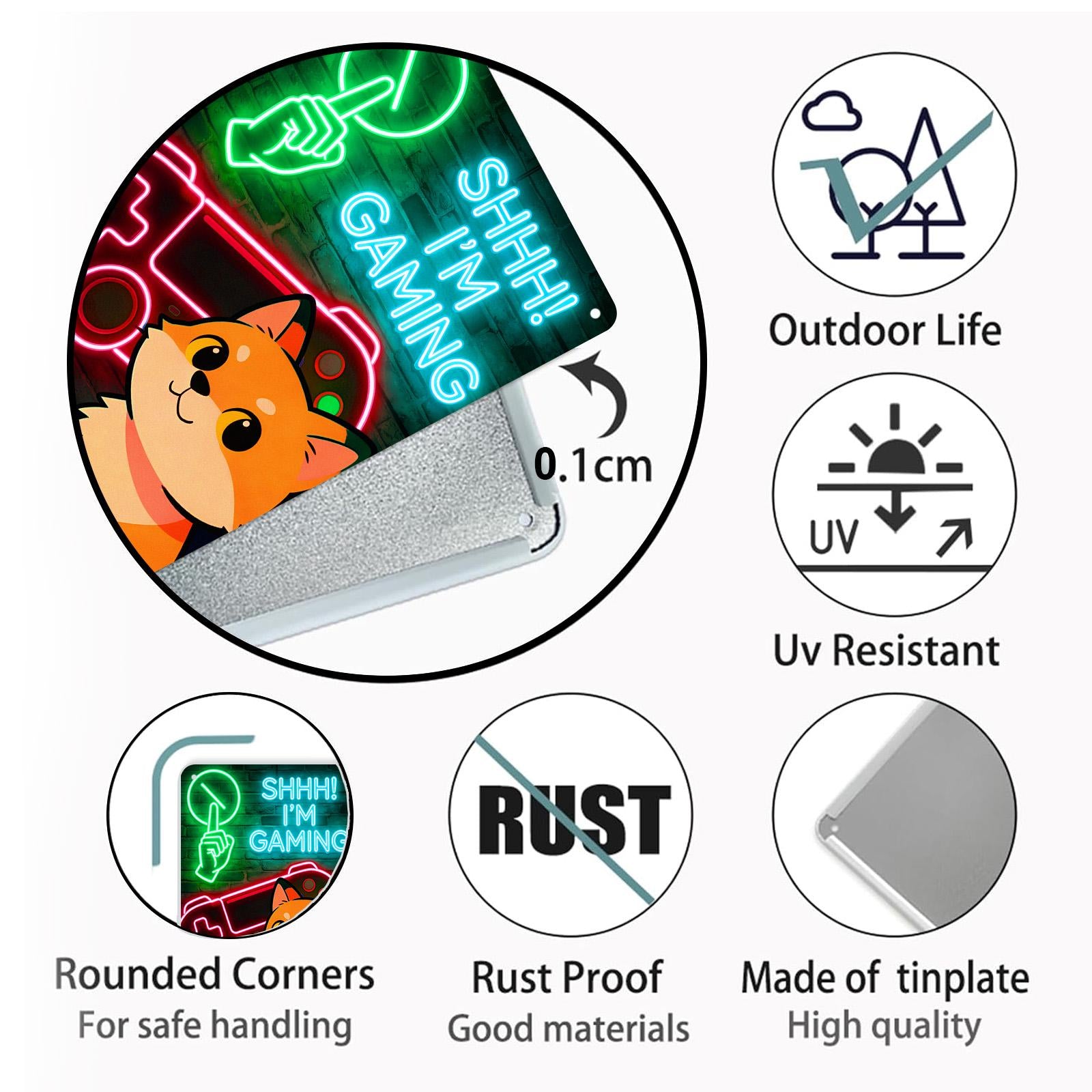 Shhh I'm Gaming Neon Cat Tin Sign, Gamer Room Wall Decor, Video Game Controller Metal Sign, Game Room Man Cave Gift