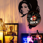 Rockmusik Runder Blechschild | Gitarrenschädel & Schallplatten-Metallkunst für die Männerhöhle & das Studio