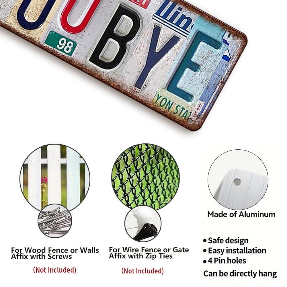 Vintage Style License Plate Art Sign - Multi Color 'Love You Bye' Metal Wall Decor for Home, Bedroom, and Gift Giving
