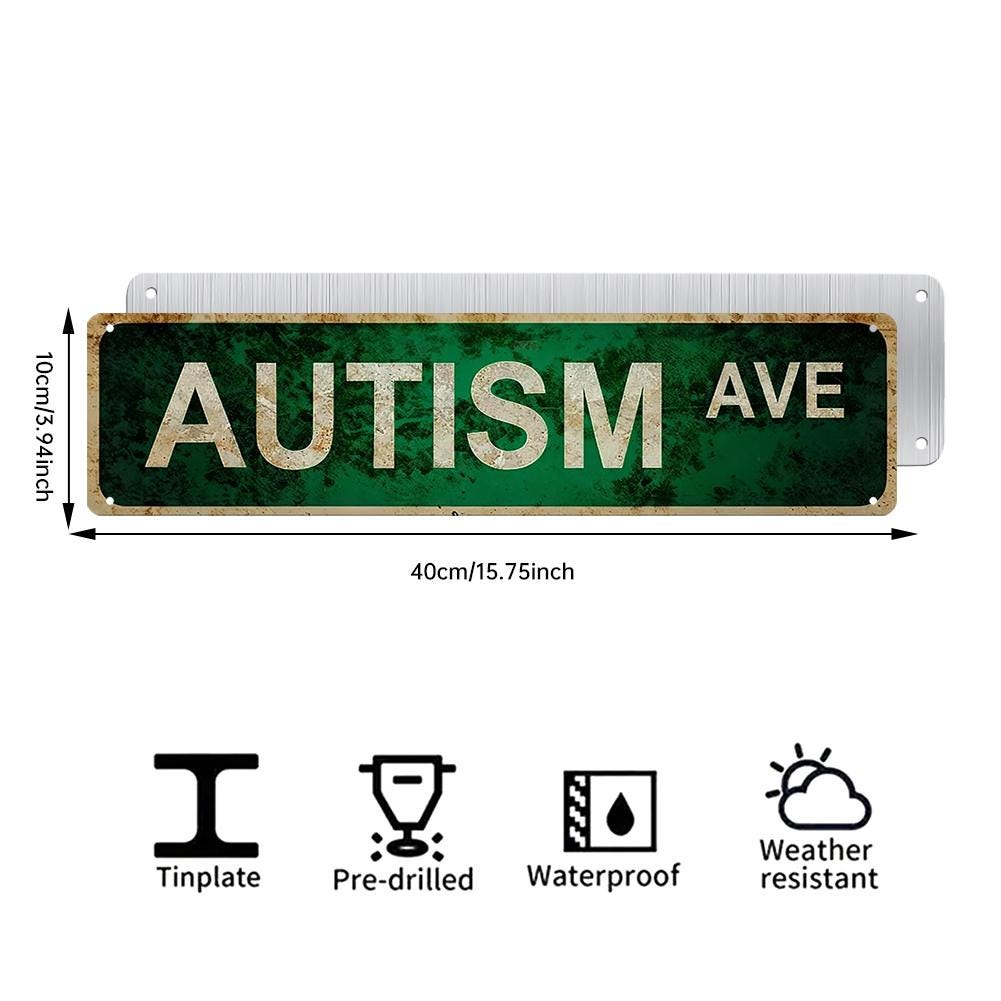 Green Autism Awareness Avenue Street Sign - White Text on Distressed Metal Plate for Wall Decor, Home Decor, and Support Display