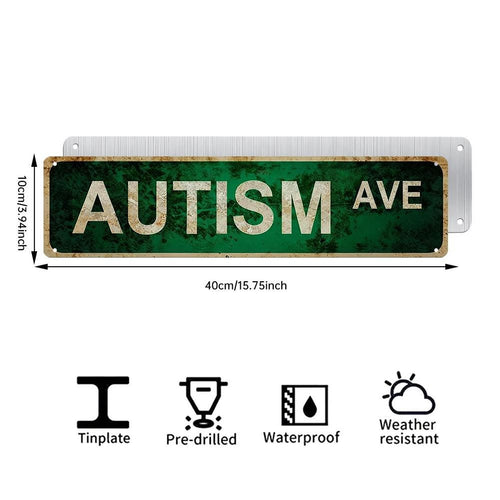 Autismus-Bewusstsein Allee Metallschild | Grüne Straßendekoration für Zuhause & Support-Display