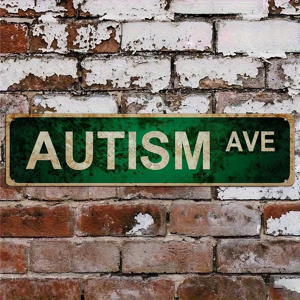 Green Autism Awareness Avenue Street Sign - White Text on Distressed Metal Plate for Wall Decor, Home Decor, and Support Display