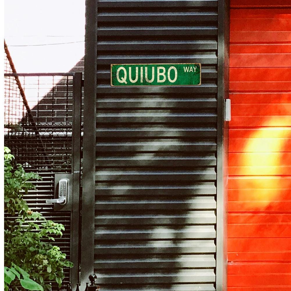 Panneau de rue Retro Green Quiubo Way | Décoration murale métallique style vintage pour la maison, le bureau, le gar…