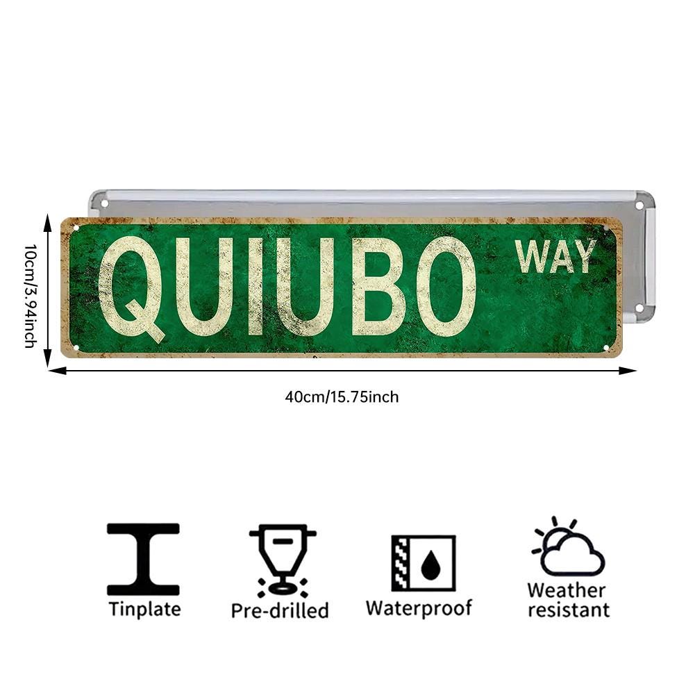 Panneau de rue Retro Green Quiubo Way | Décoration murale métallique style vintage pour la maison, le bureau, le gar…