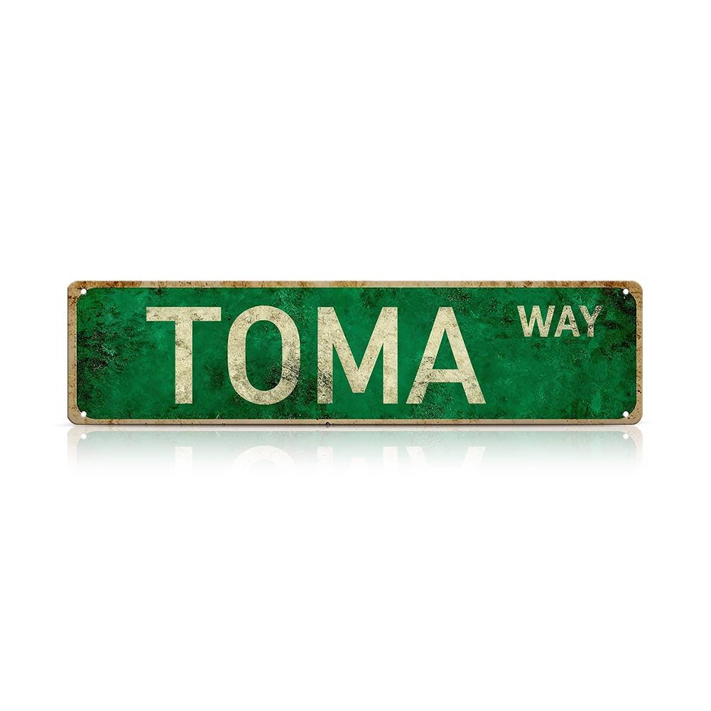 Vintage Green Toma Way Retro Street Sign - Distressed Metal Wall Art for Outdoor Patio, Home, Office, or Man Cave Decor