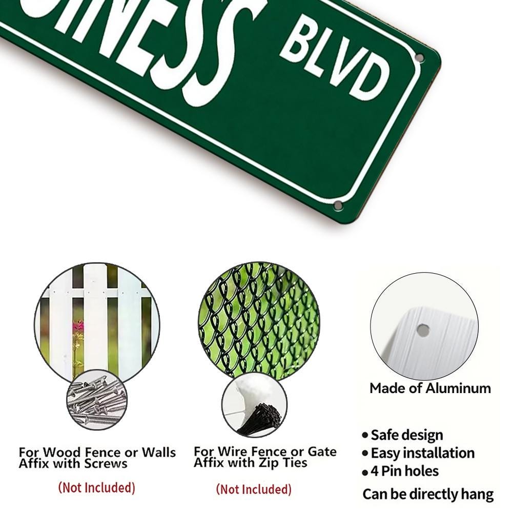 Nacho Business Blvd Green Street Sign - Retro Style Metal Wall Art for Home, Office, Bar, or Party Decoration and Novelty Gift