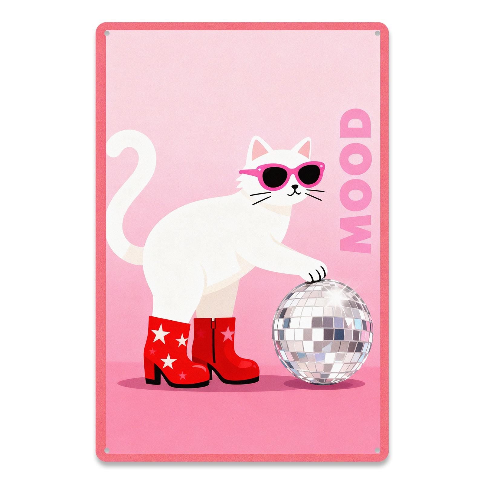 Cool Cat Metal Tin Sign Pink Disco Cat Wall Decor Funny Pet Art Retro Animal Sign Gift for Cat Lovers