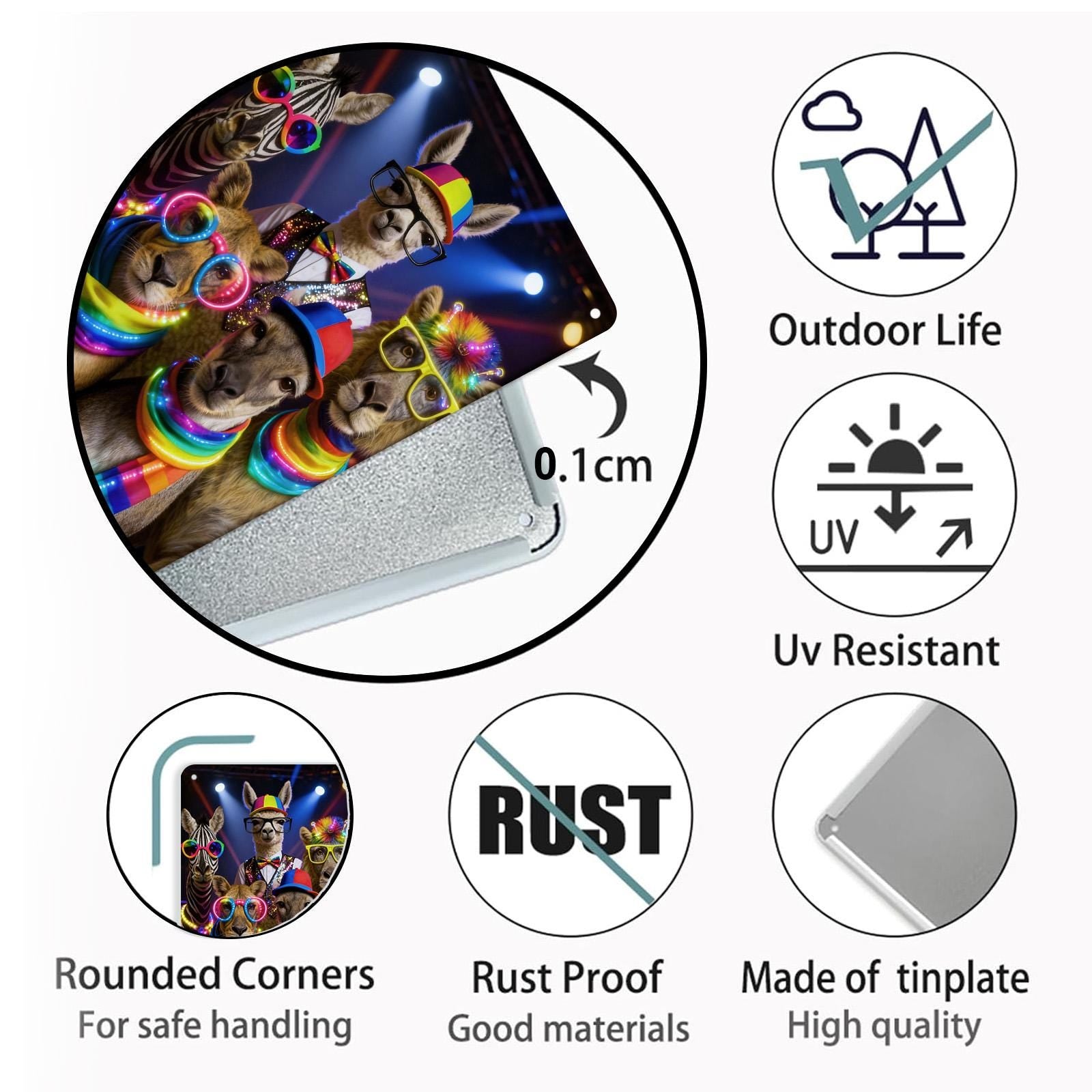 Funny Animal Party Metal Tin Sign Colorful Disco Animals Wall Decor Quirky Pet Art Retro Metal Sign Gift