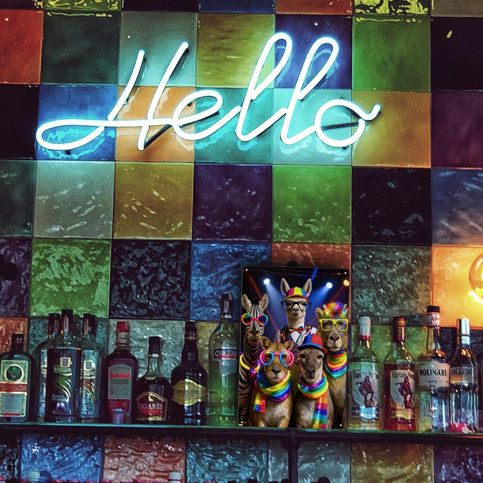 Funny Animal Party Metal Tin Sign Colorful Disco Animals Wall Decor Quirky Pet Art Retro Metal Sign Gift