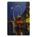 London Eye Regennacht BlechschildVintage Auto Straßenszene Wanddeko, UK Reise Cit…