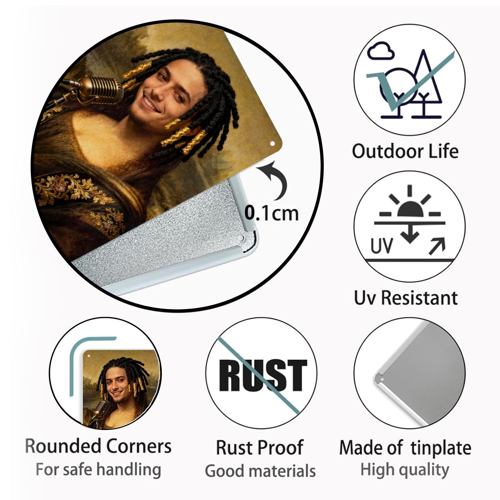 Funny Mona Lisa Singer Metal Tin Sign, Vintage Microphone Wall Decor, Music Studio Bar Pub Wall Art, Renaissance Parody Poster