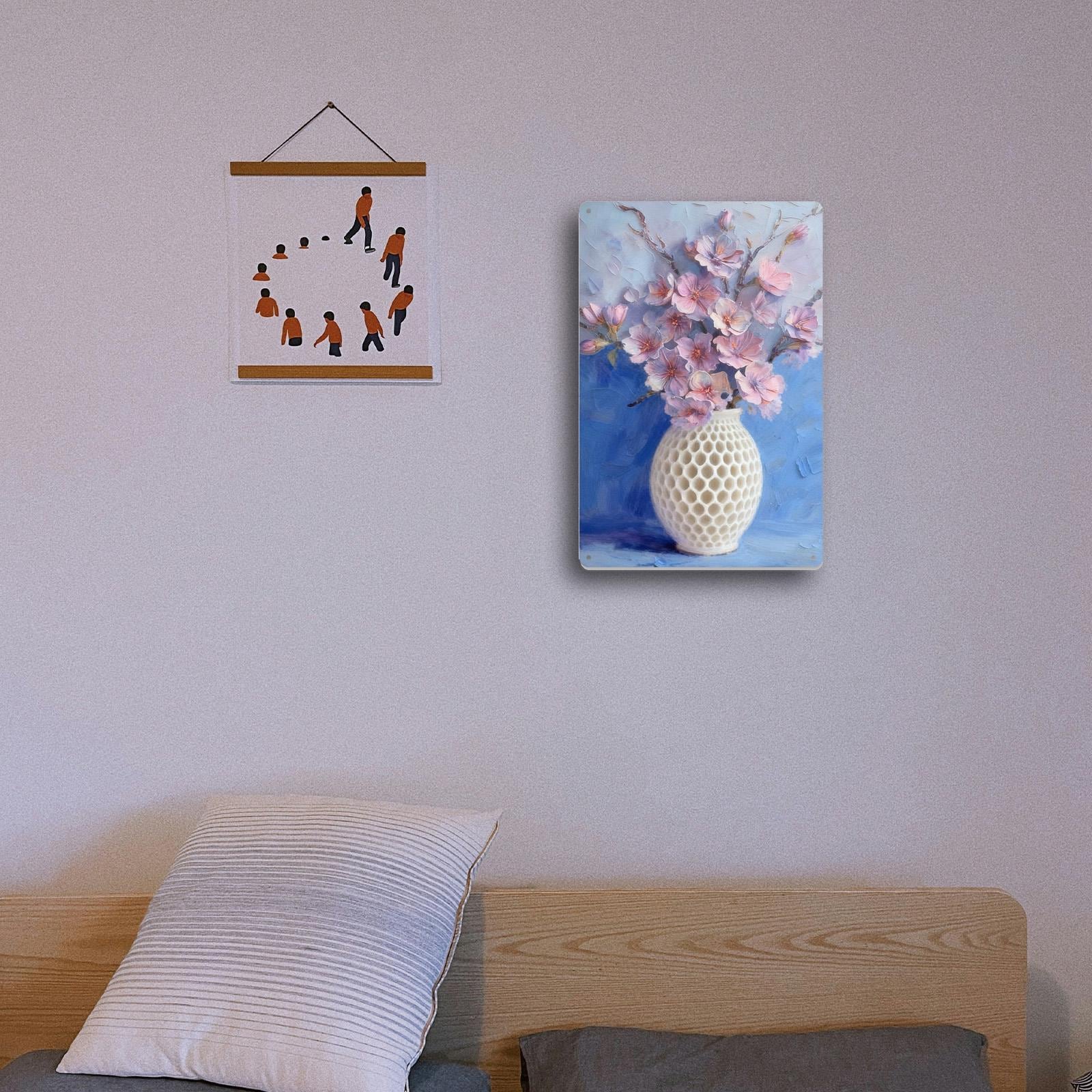 Cherry Blossom Vase Metal Tin Sign, Floral Still Life Wall Decor, Pink Sakura Flowers Art, Cottagecore Spring Kitchen Home Gift