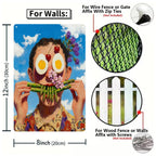 Surreal Funny Face Metallschild, Spargelmund Eieraugen Kunst, Seltsames Essensportrait Wa…