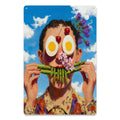 Surreal Funny Face Metallschild, Spargelmund Eieraugen Kunst, Seltsames Essensportrait Wa…
