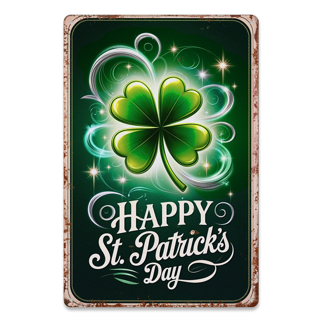 Enseigne murale en métal « Happy St Patrick’s Day », Décoration murale trèfle porte-bonheur, Bar de pub irlandais…