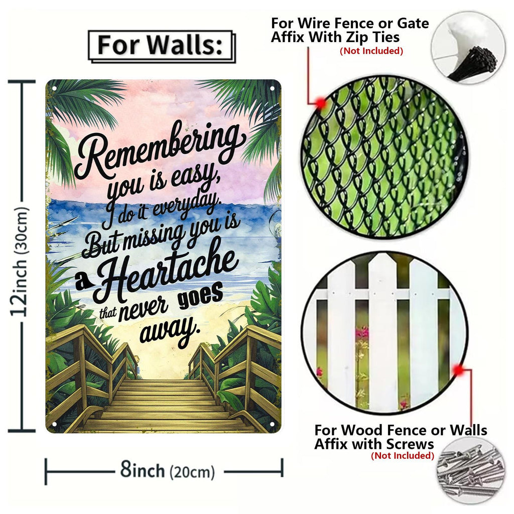 Remembering You Metal Tin Sign, Sympathy Memorial Quote Wall Decor, Beach Tropical Scene, Bereavement Gift In Loving Memory