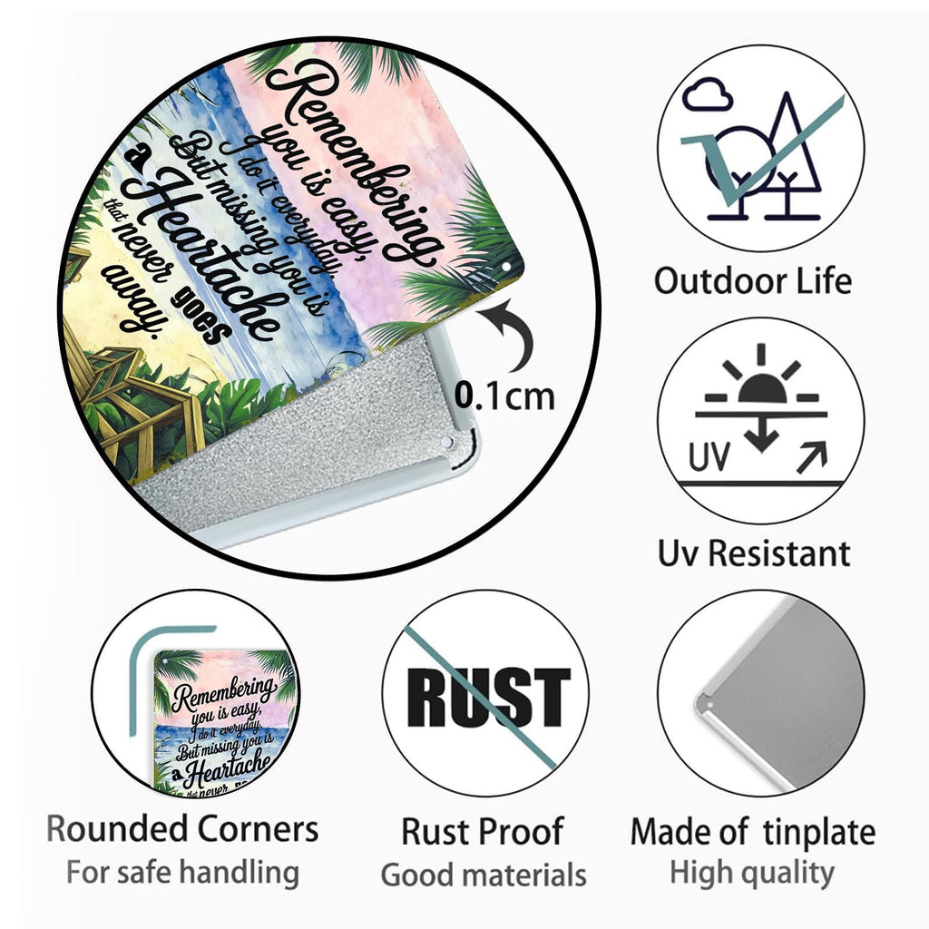 Remembering You Metal Tin Sign, Sympathy Memorial Quote Wall Decor, Beach Tropical Scene, Bereavement Gift In Loving Memory