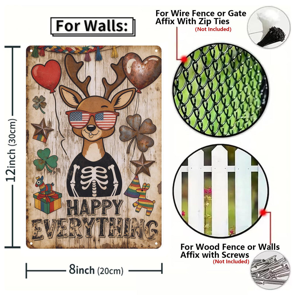 Happy Everything MetallschildLustige Hirschskelett-Wanddekoration, St. Patricks Kleeblatt Rus…