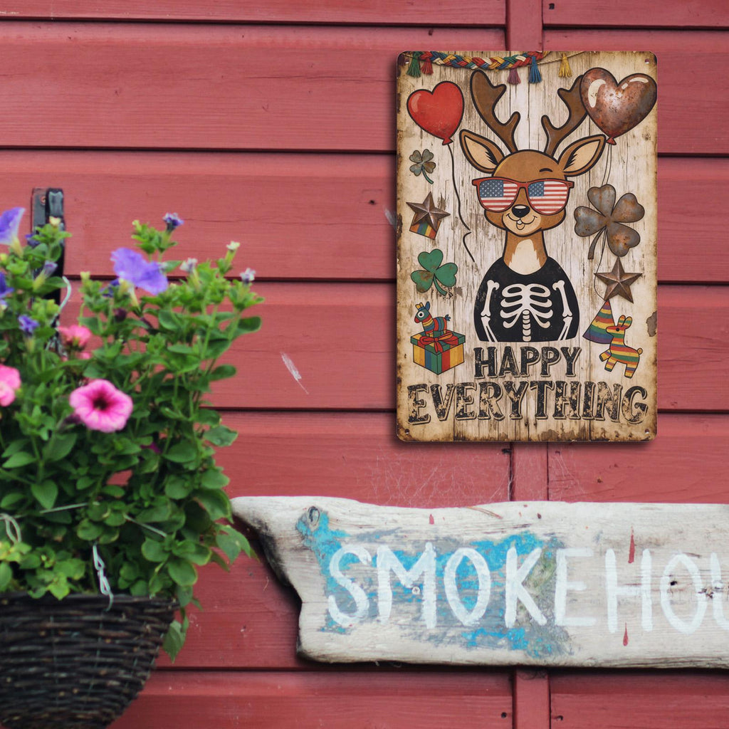 Happy Everything MetallschildLustige Hirschskelett-Wanddekoration, St. Patricks Kleeblatt Rus…