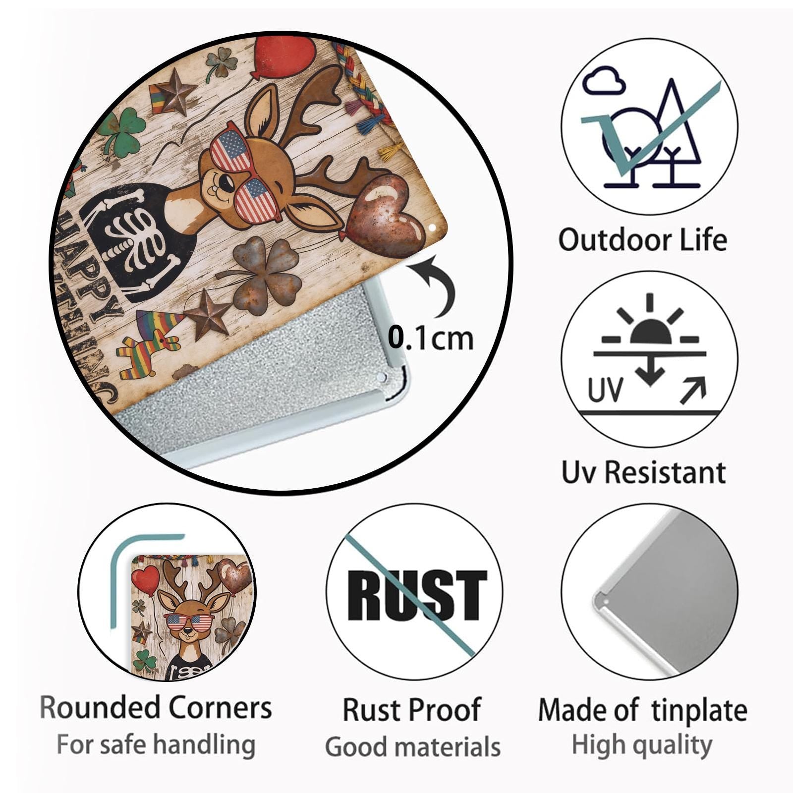 Happy Everything Metal Tin Sign, Funny Deer Skeleton Wall Decor, St Patricks Shamrock Rustic Farmhouse Bar Patio Party Sign