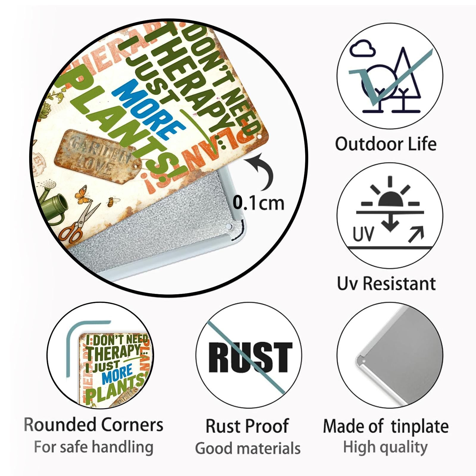 I Don’t Need Therapy I Just Need More Plants Tin Sign, Funny Gardening Wall Decor, Plant Lover Gift, Greenhouse Potting Shed Sign