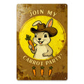 Join My Carrot Party Tin Sign, Funny Bunny Wall Decor, Rabbit Lover Gift, Farmhouse Rustic Metal Sign, Easter Bunny Kitchen Decor