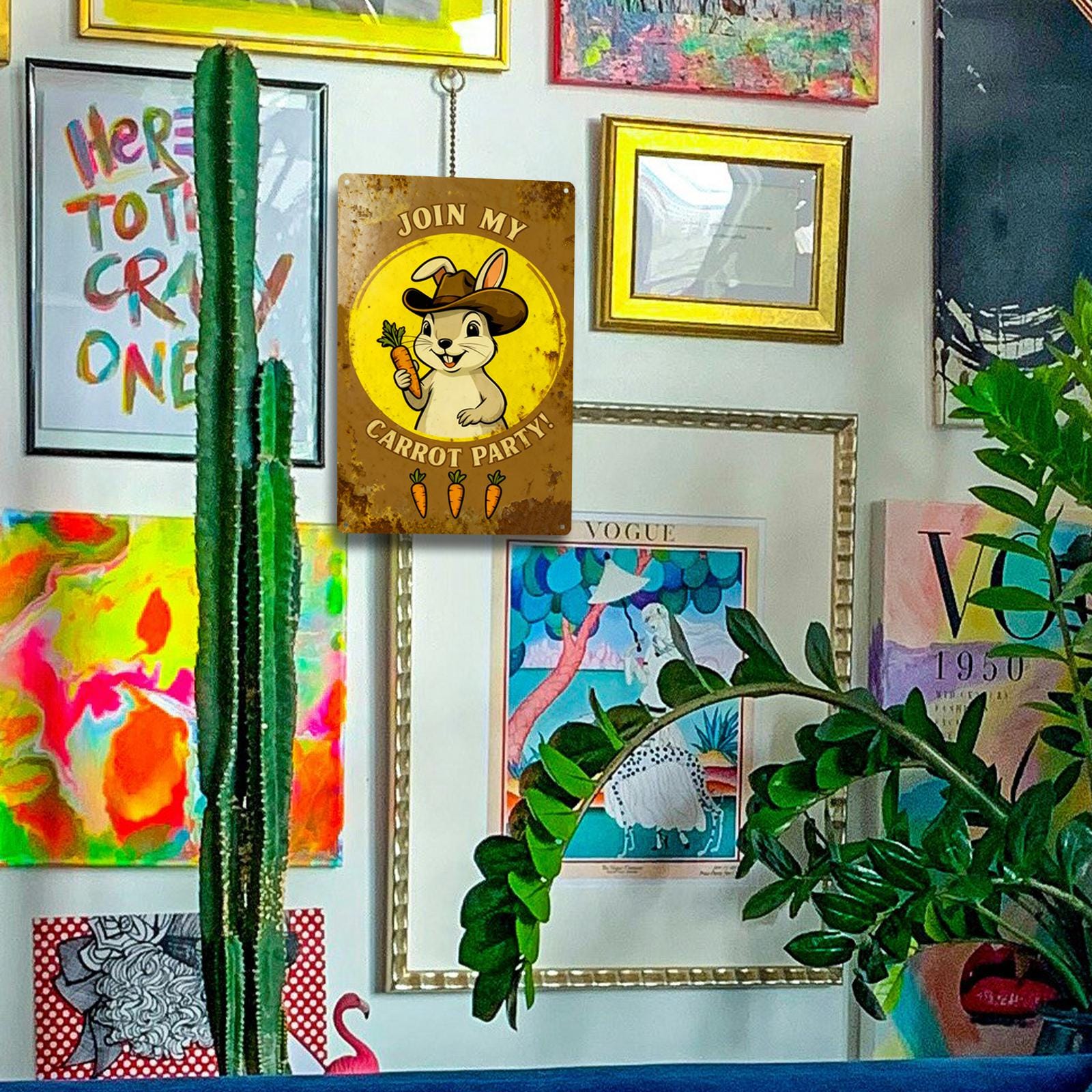 Join My Carrot Party Tin Sign, Funny Bunny Wall Decor, Rabbit Lover Gift, Farmhouse Rustic Metal Sign, Easter Bunny Kitchen Decor