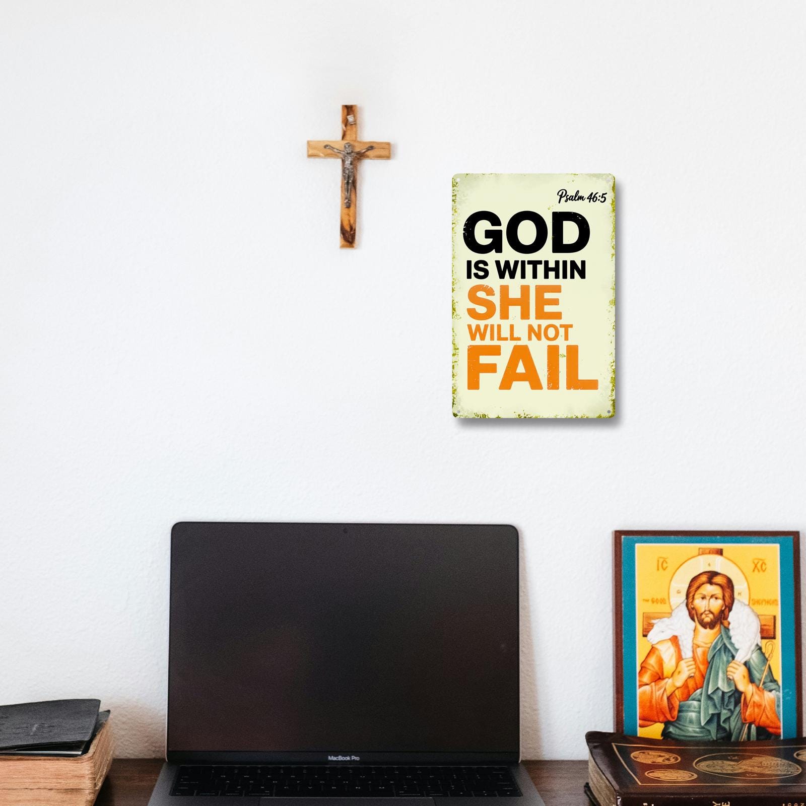 God Is Within Her She Will Not Fail Tin Sign, Psalm 46:5 Christian Wall Decor, Faith Quote Metal Sign, Inspirational Bible Verse