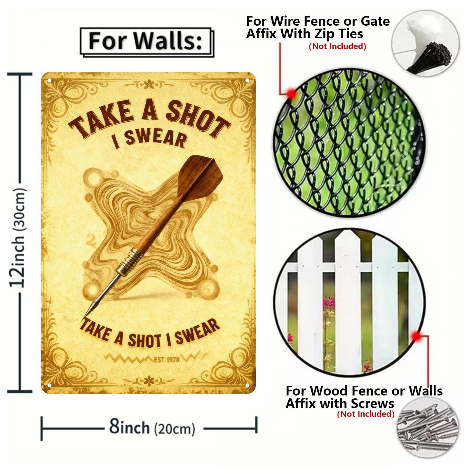 Take A Shot I Swear Dart Sign, Funny Darts Wall Decor, Game Room Man Cave Metal Tin Sign, Pub Bar Decor, Dartboard Gift