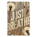 Just Breathe Rustic Inspirational Tin Sign, Farmhouse Bathroom Bedroom Wall Decor, Calming Quote Wood Look Metal Sign, Mindfulness Gift