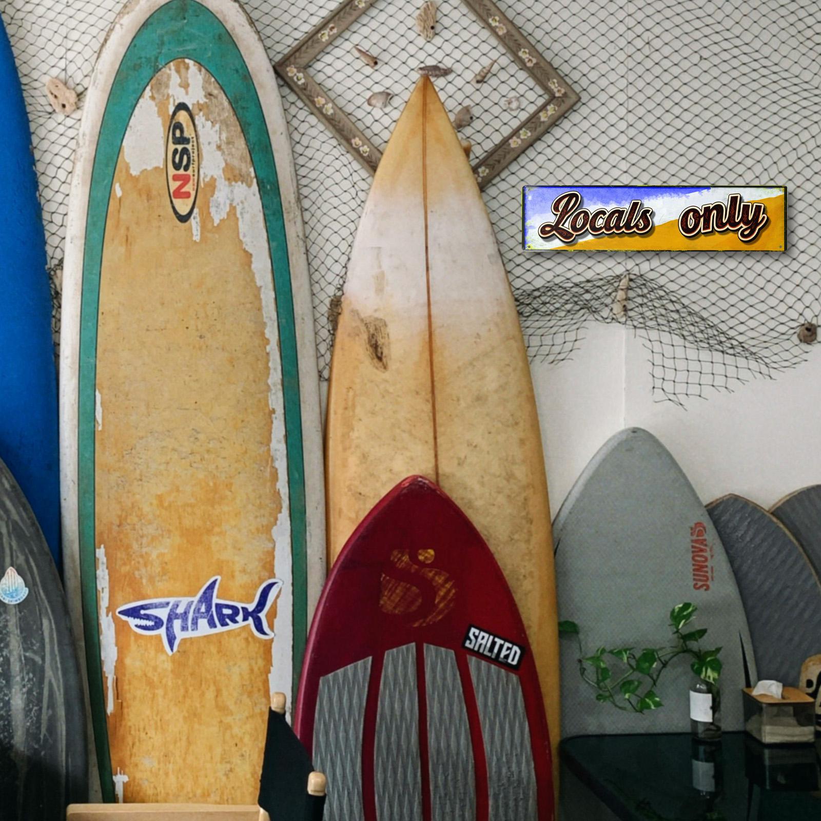 Locals Only Vintage Tin Sign, Beach Bar Surf Decor, Coastal Travel Souvenir Style Metal Sign, Summer Vacation Wall Art, Funny Quote Sign