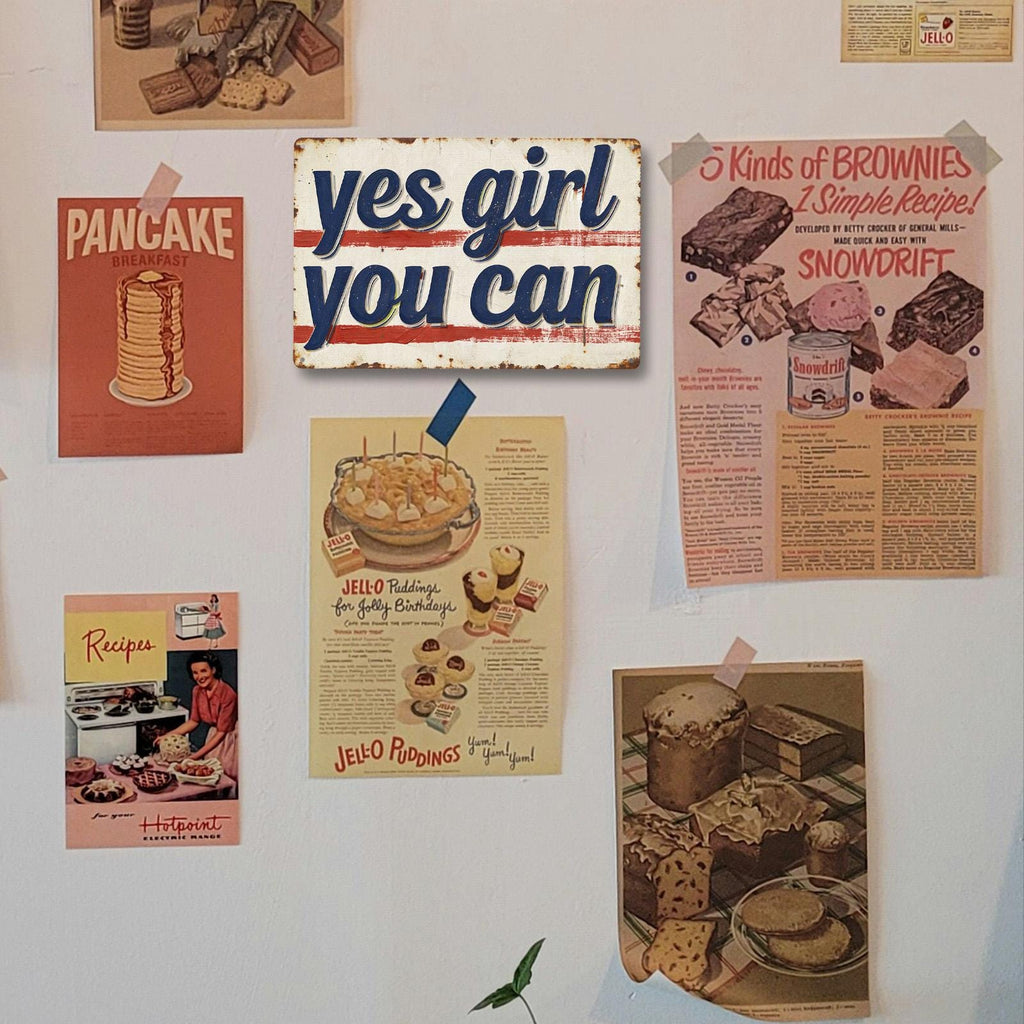 Yes Girl You Can Vintage Blechschild, Motivierende Wanddeko Retro Rustikale Metallplakette, Gi…