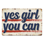 Yes Girl You Can Vintage Blechschild, Motivierende Wanddeko Retro Rustikale Metallplakette, Gi…