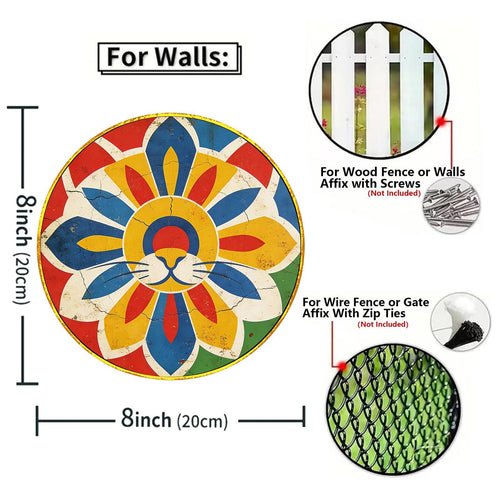 Colorful Lion Mandala Round Tin Sign, Boho Vintage Metal Wall Decor, Safari Nursery Art, Retro Hippie Wall Plaque, Gift