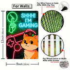 Shhh I'm Gaming Neon Cat Tin Sign, Gamer Room Wall Decor, Video Game Controller Metal Sign, Game Room Man Cave Gift