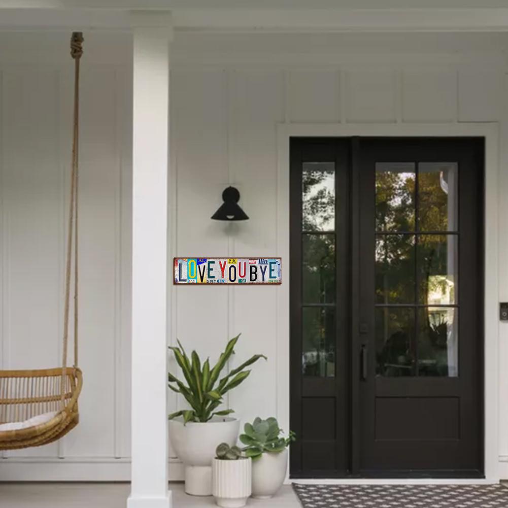 Vintage Style License Plate Art Sign - Multi Color 'Love You Bye' Metal Wall Decor for Home, Bedroom, and Gift Giving