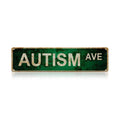 Green Autism Awareness Avenue Street Sign - White Text on Distressed Metal Plate for Wall Decor, Home Decor, and Support Display