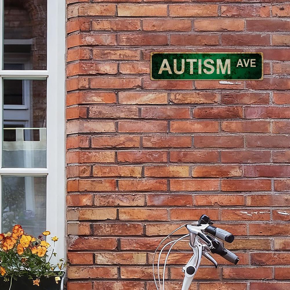 Green Autism Awareness Avenue Street Sign - White Text on Distressed Metal Plate for Wall Decor, Home Decor, and Support Display