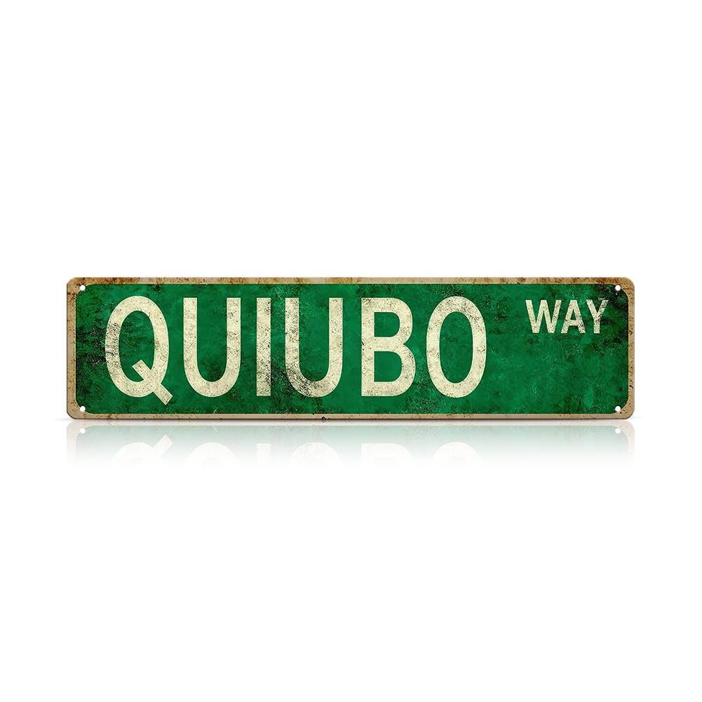 Panneau de rue Retro Green Quiubo Way | Décoration murale métallique style vintage pour la maison, le bureau, le gar…