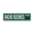 Nacho Business Blvd Green Street Sign - Retro Style Metal Wall Art for Home, Office, Bar, or Party Decoration and Novelty Gift