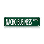 "Nacho Business Blvd" Green Metal Street Sign - Funny Wall Art for Home, Bar & Office