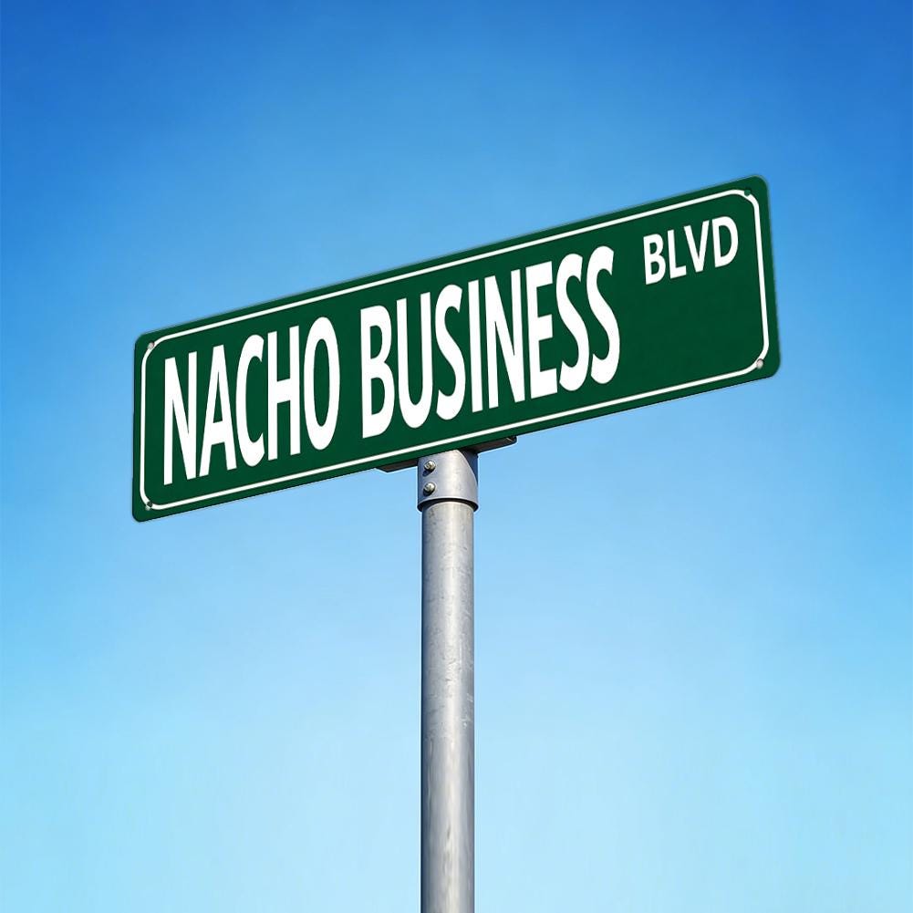 Nacho Business Blvd Green Street Sign - Retro Style Metal Wall Art for Home, Office, Bar, or Party Decoration and Novelty Gift