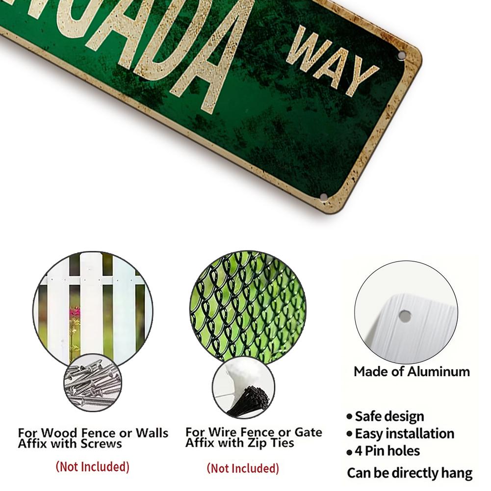 Green A La Chingada Way Street Sign Style Plaque - Vintage Text Print Metal Wall Art for Home, Office, or Bar Decor